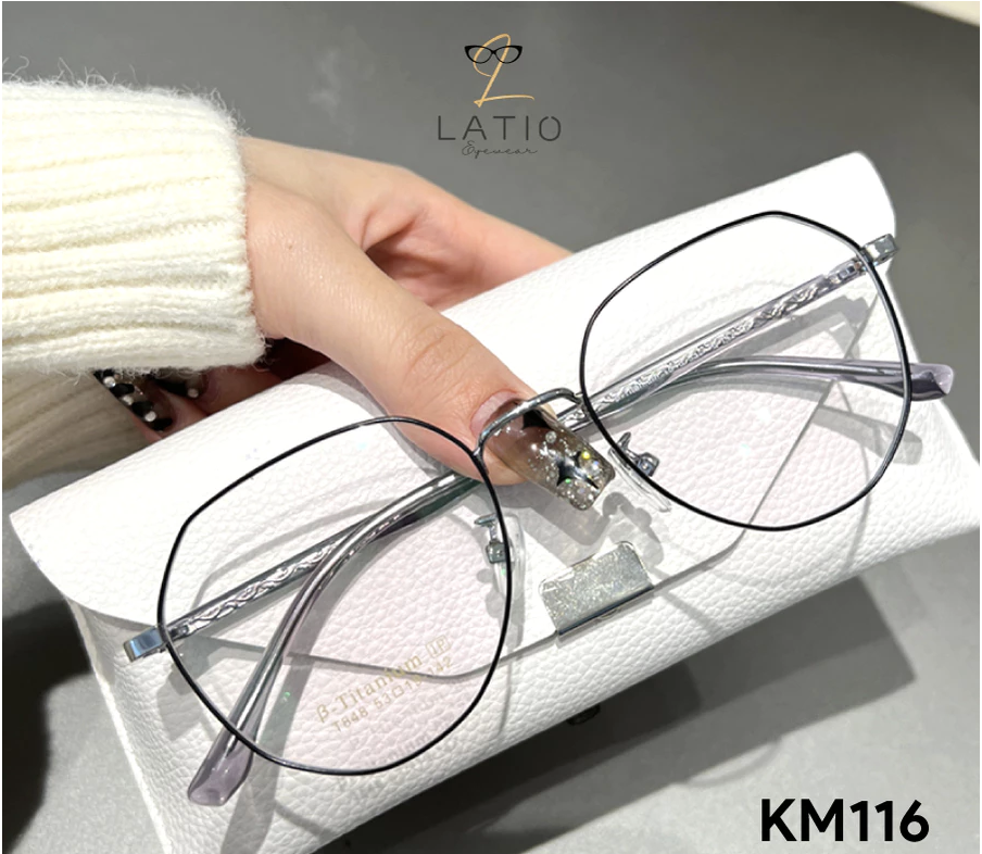 Kính mắt đa giác Latio, Gọng kim loại mảnh Phong cách thời trang trẻ trung Chất liệu chống gỉ sét - KM116